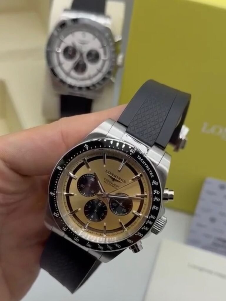 Longines Conquest Chronograph 42MM - AÇO MOSTRADOR DOURADO - SILICONE