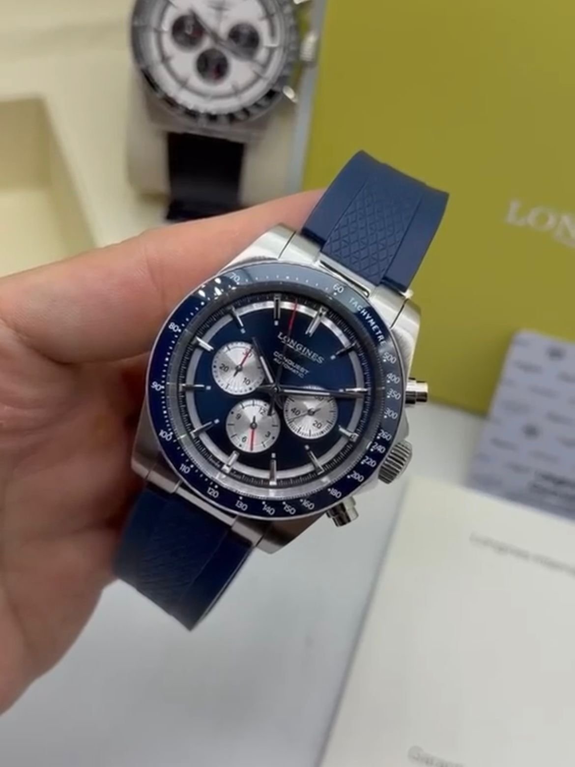 Longines Conquest Chronograph 42MM - AÇO MOSTRADOR AZUL - SILICONE