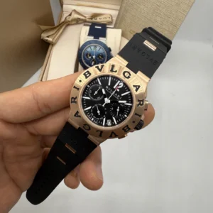 Bvlgari Aluminium Chronograph 40mm - AÇO DOURADO MOSTRADOR PRETO - SILICONE