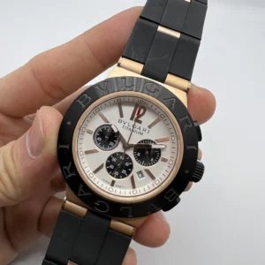 Bvlgari Diagono Titanium Chronograph 44mm - AÇO ROSE MOSTRADOR BRANCO - SILICONE