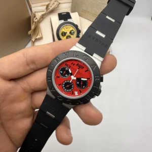 Bvlgari Aluminium Chronograph 40mm - AÇO MOSTRADOR VERMELHO - SILICONE
