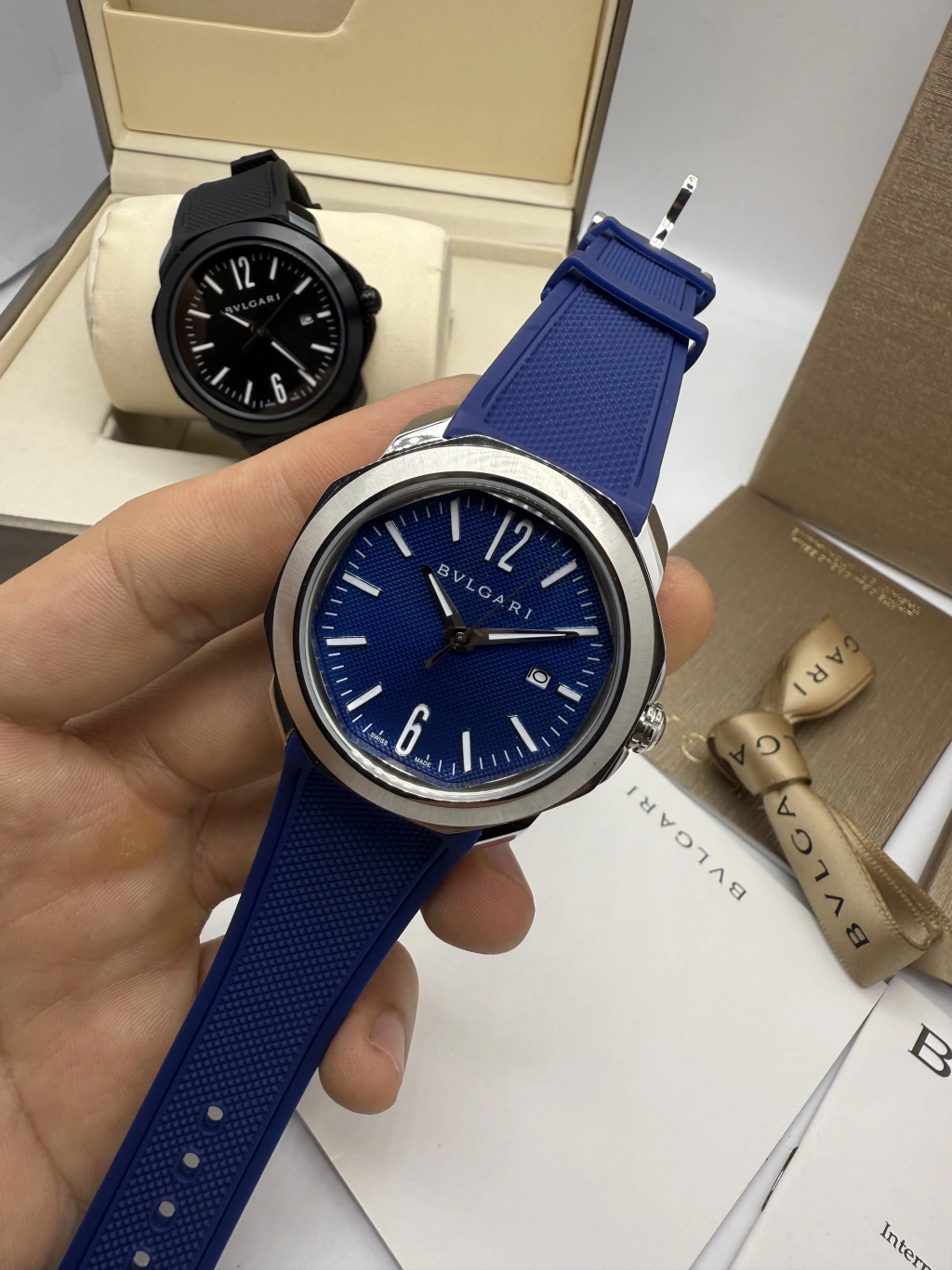 Bvlgari Octo Roma 41mm - AÇO MOSTRADOR AZUL - SILICONE