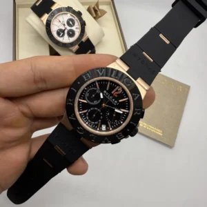 Bvlgari Aluminium Chronograph 40mm - AÇO ROSE MOSTRADOR PRETO - SILICONE