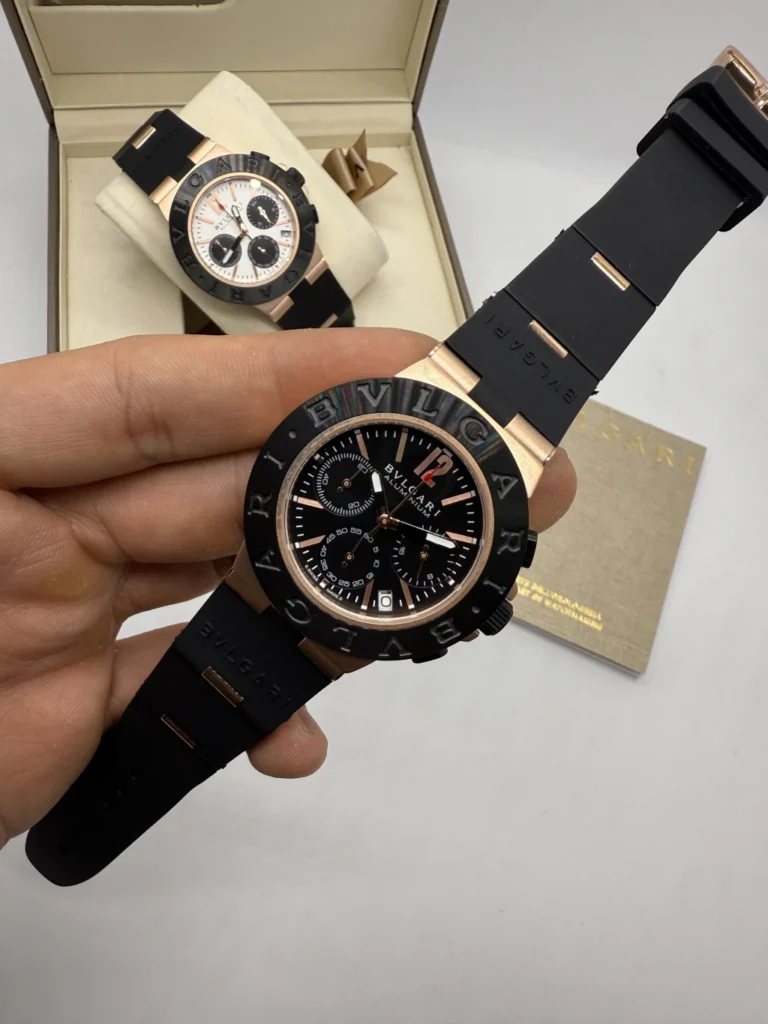 Bvlgari Aluminium Chronograph 40mm - AÇO ROSE MOSTRADOR PRETO - SILICONE