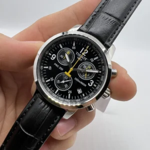 Tissot PRC 200 Chronograph 39mm - AÇO MOSTRADOR PRETO - COURO