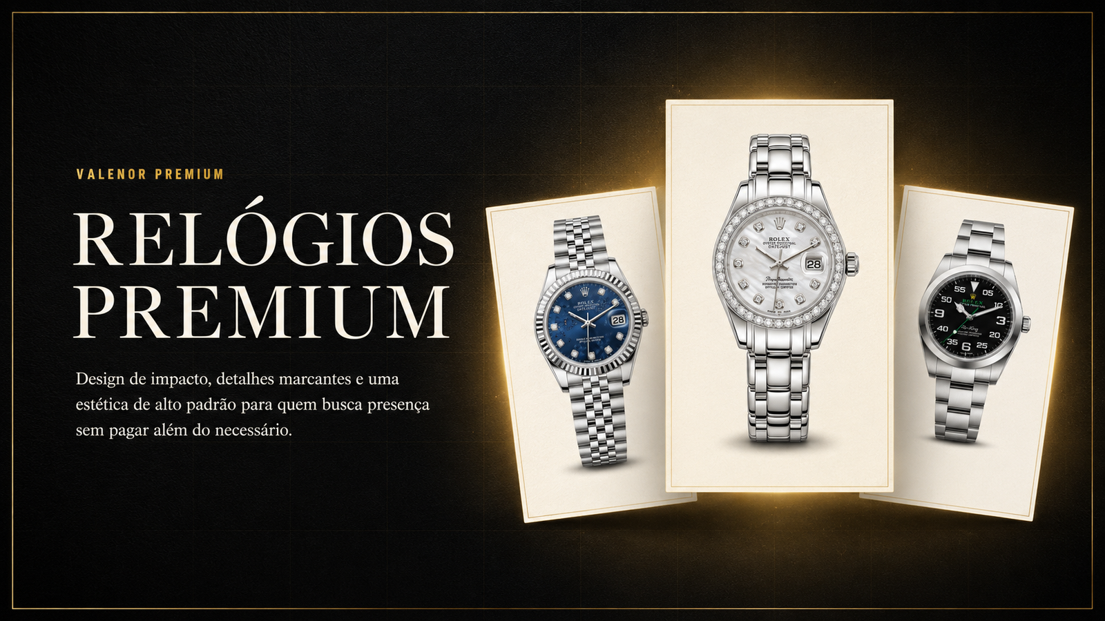 Banner VALENOR Premium com relógios premium em destaque